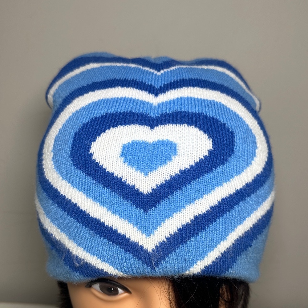 Blue and white Heart graphic Pattern Beanie
